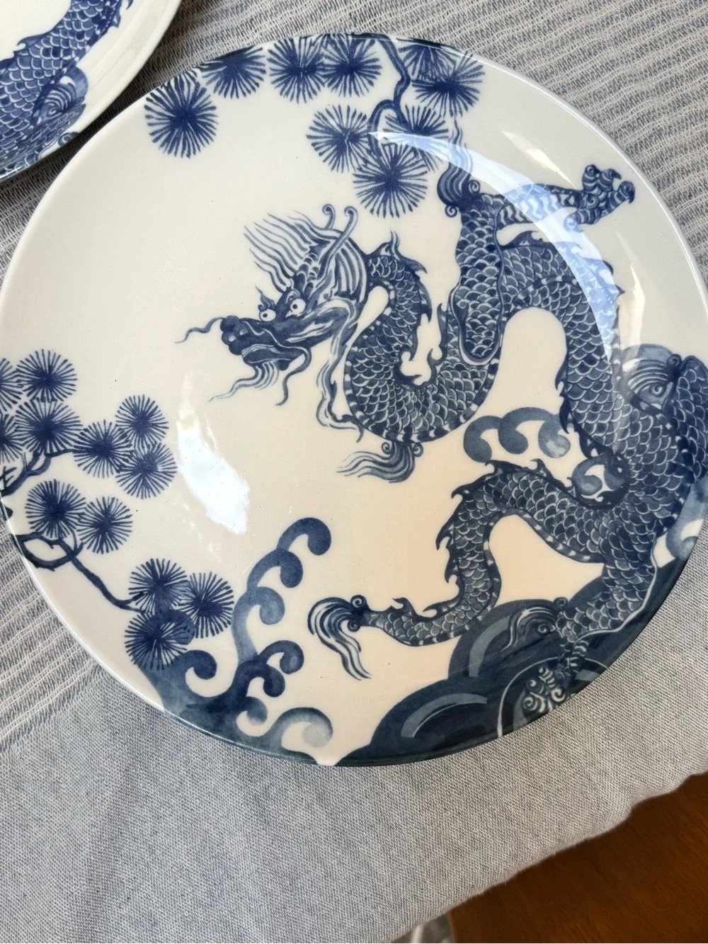 Blue Dragon Porcelain Decorative Plate - White & Blue
